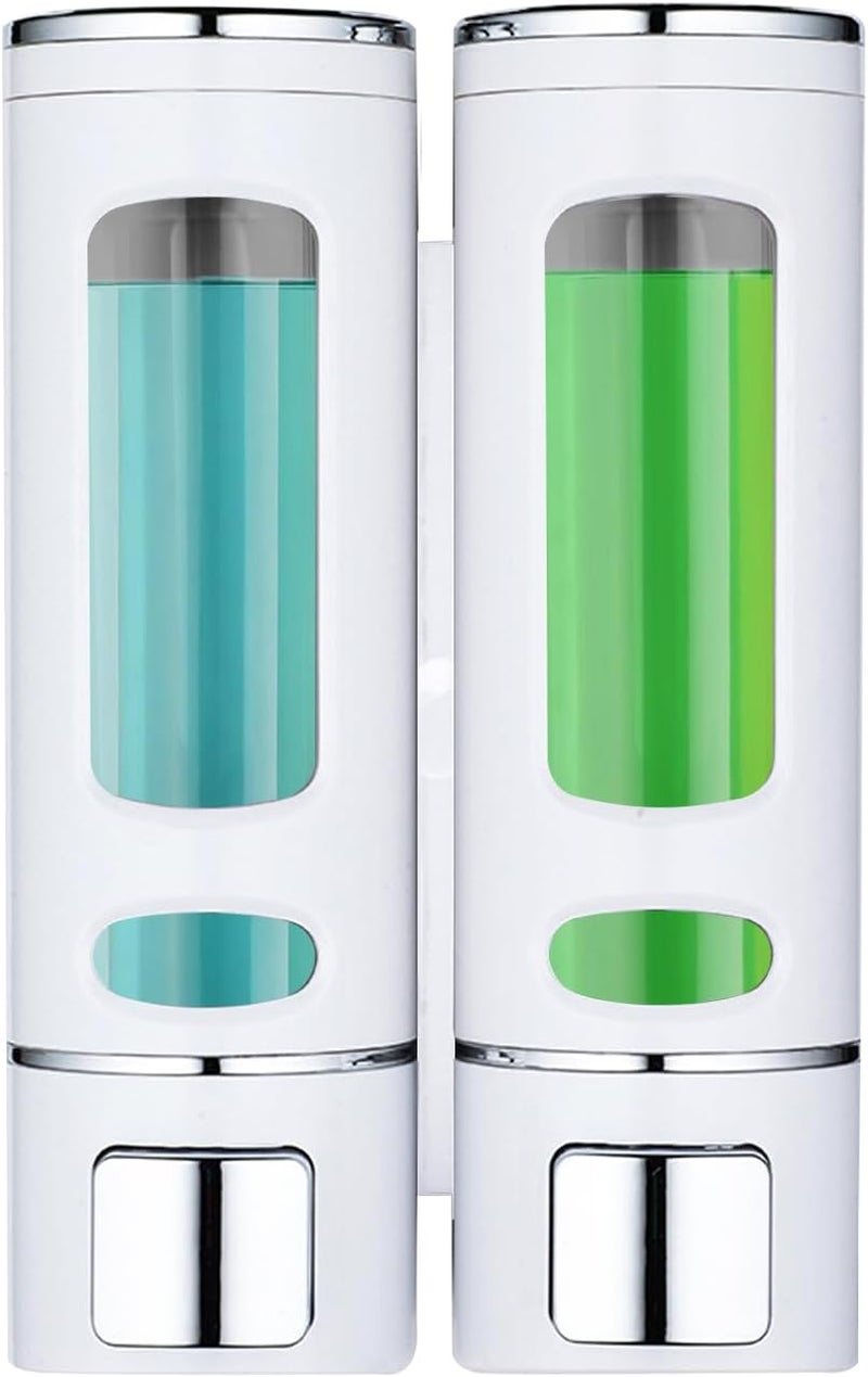 Kytree 2 Shampoo & Conditioner Dispenser Wall Mounted, 400ml Liquid Soap Shower Dispenser Set No Drill, Gel Container Shower Pump Dispenser, Conditioner Body Wash Dispenser Set for Bathroom Hotel Home - Image 1